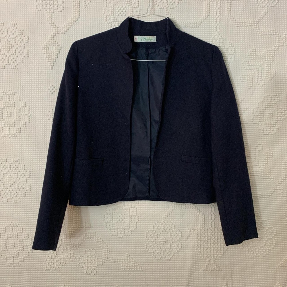 Prestige of Boston Navy Blue Classic Preppy Elegance Blazer Jacket Size 8